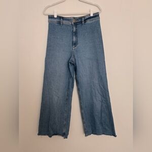 Zara Light Blue Wide Leg High Rize Jeans Frayed Hem Boho Classic | Size 10